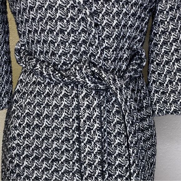 Bebe Wool Blend Belted Coat Snap Buttons Black White Metallic Silver Threads Sm - Picture 6 of 17